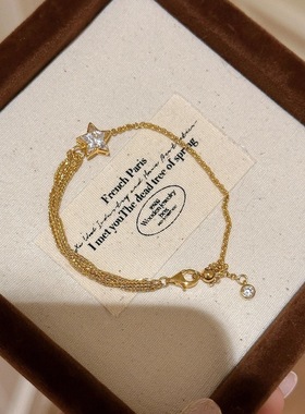 v金高版本不掉色复古高级美拉德风五角星推拉手链设计感叠戴手饰