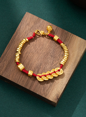 吉言五帝钱盘缠红绳手链黄金色复古编织手串设计款女饰品锦琪中式