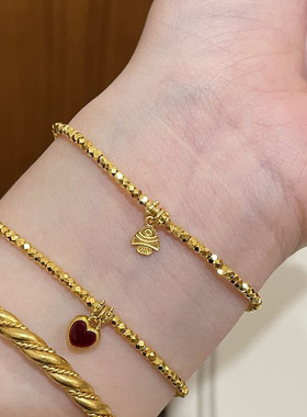 v金材质不掉色碎金子小金鱼手链个性时尚百搭款铃兰花爆闪手链