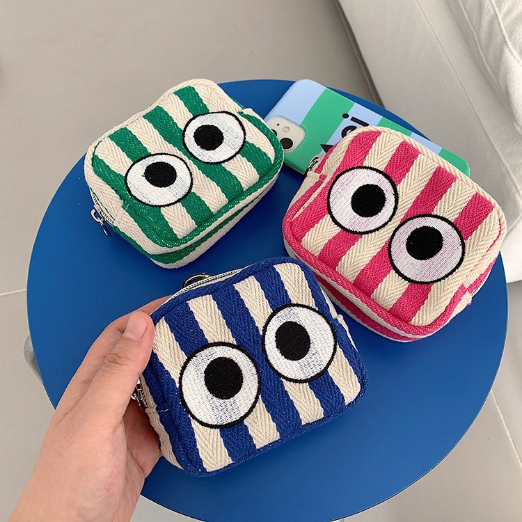 大眼睛条纹口红包卡片收纳包数码包小挂包刺绣小包零钱耳机包拉链,淘宝优惠券,粉丝福利购,淘宝优惠卷