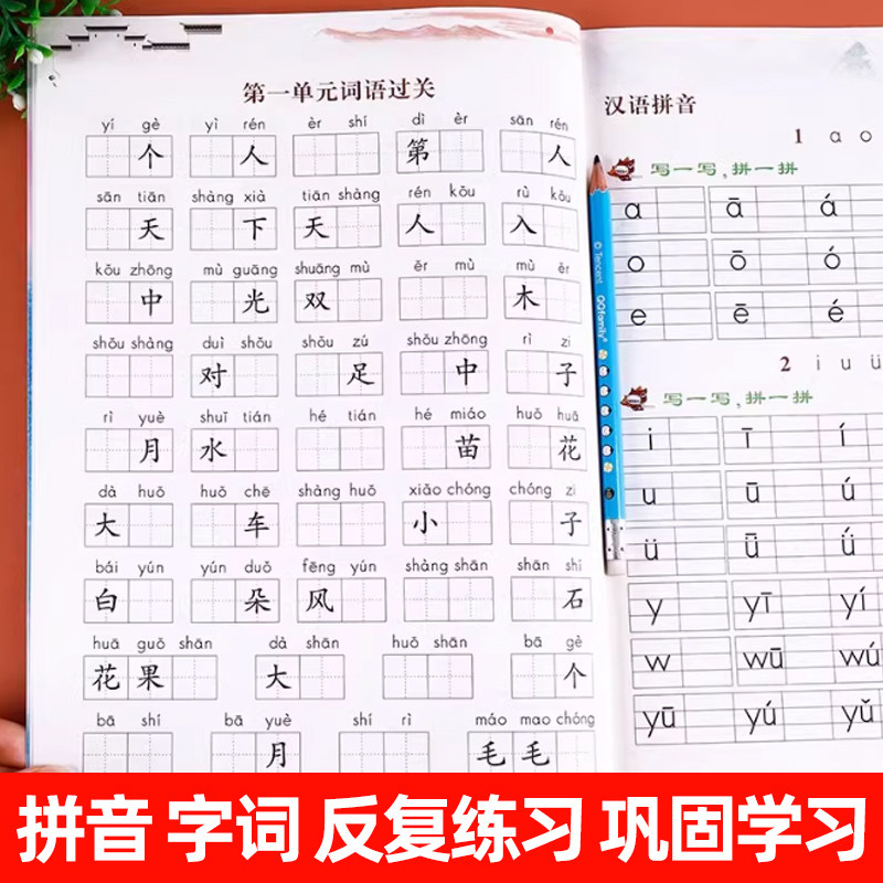 拼音练字帖一年级二年级三年级四年级五六年级上册下册人教版 小学生语文看拼音写词语字词专项训练本 控笔训练写字帖生字默写能手