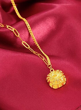 黄金色爆闪拉丝小方糖沙金项链女轻奢高级感气质锁骨链非久不掉色