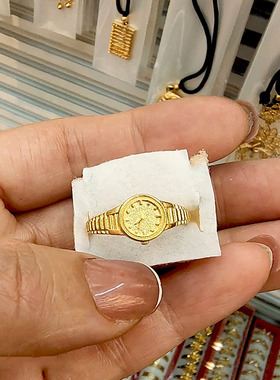 情侣款镀金520时钟表盘活口戒指