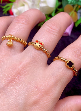 金店同款转运珠红绳沙金小虎戒