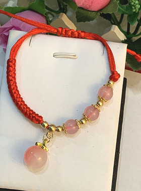 新款粉色转运珠红绳手链情侣款