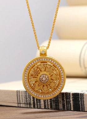 越南沙金满钻古法八宝转运罗盘吊坠时来运转项链转动星云盘坠子