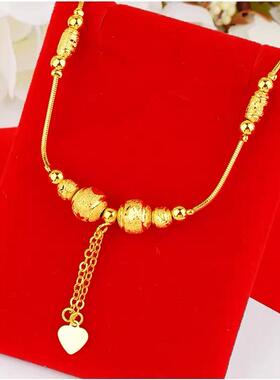 新款越南沙金转运珠流苏爱心项链女非久不掉色金色铜镀金项链