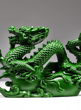 绿色木质飞龙摆件实木雕刻