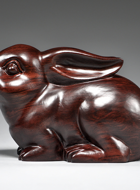 红色实木雕刻兔子摆件十二生肖木头兔家居风水客厅饰品女生日礼物