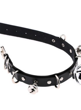 狗狗乖哦~ 情侣铃铛pu皮choker牵引绳锁骨项圈链男女性感颈圈cos