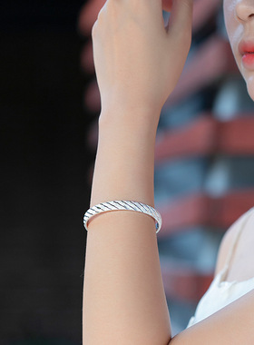 流星雨9999纯银开口手镯送女友