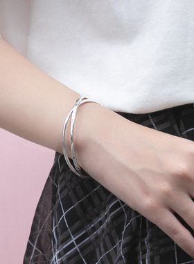四叶草9999纯银手镯女闭口时尚个性日韩学生泰银复古手环足银镯子