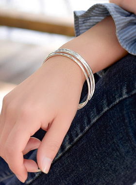 999光圈纯银手镯女款圆条闭口足银手镯光面实心手圈白银饰细手环