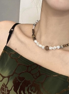 scandium原木石仿珍珠锁骨链