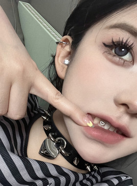 scandium摇滚风皮质项圈锁骨链