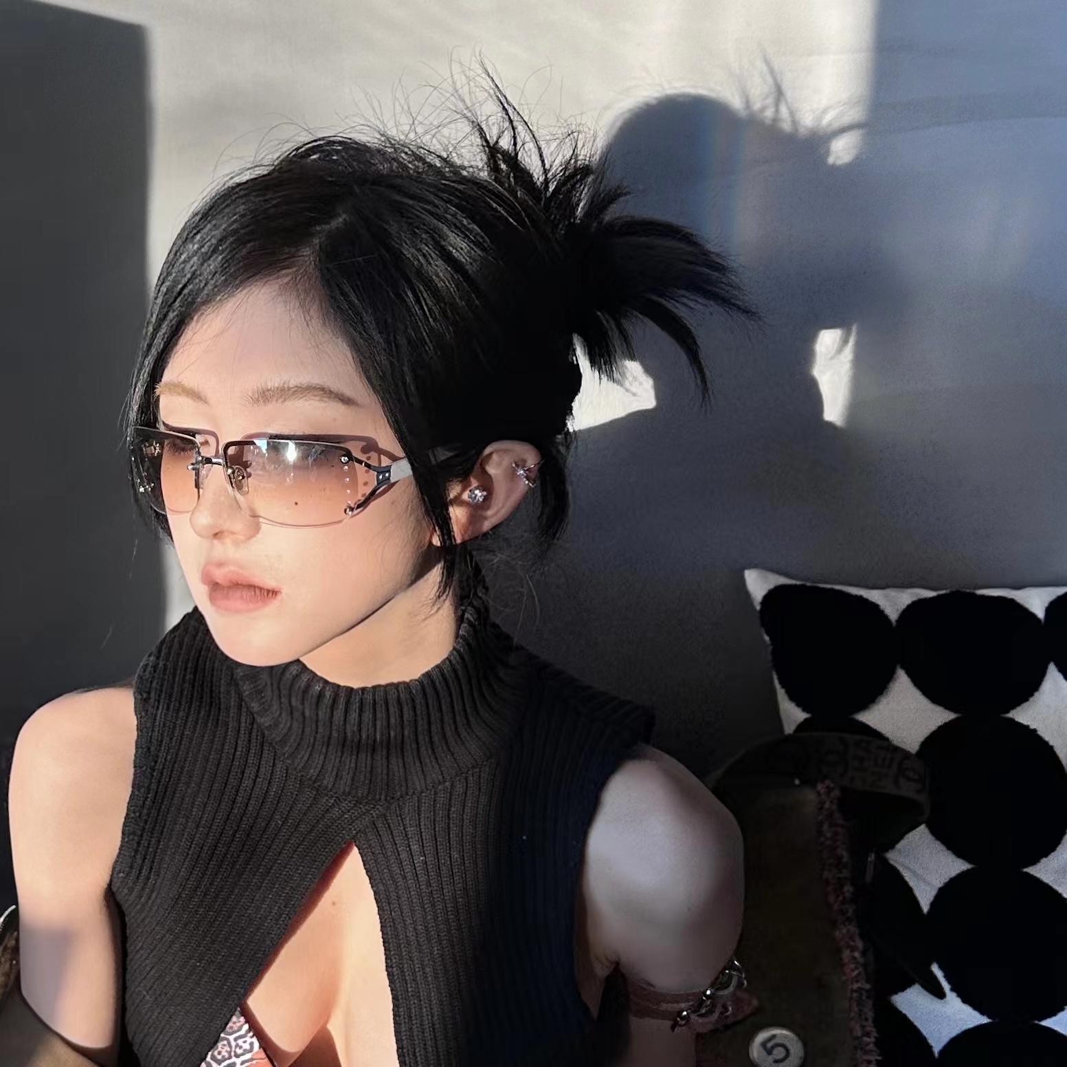 SCANDIUM银色系半透明渐变金属框水钻墨镜y2k辣妹 - 图1