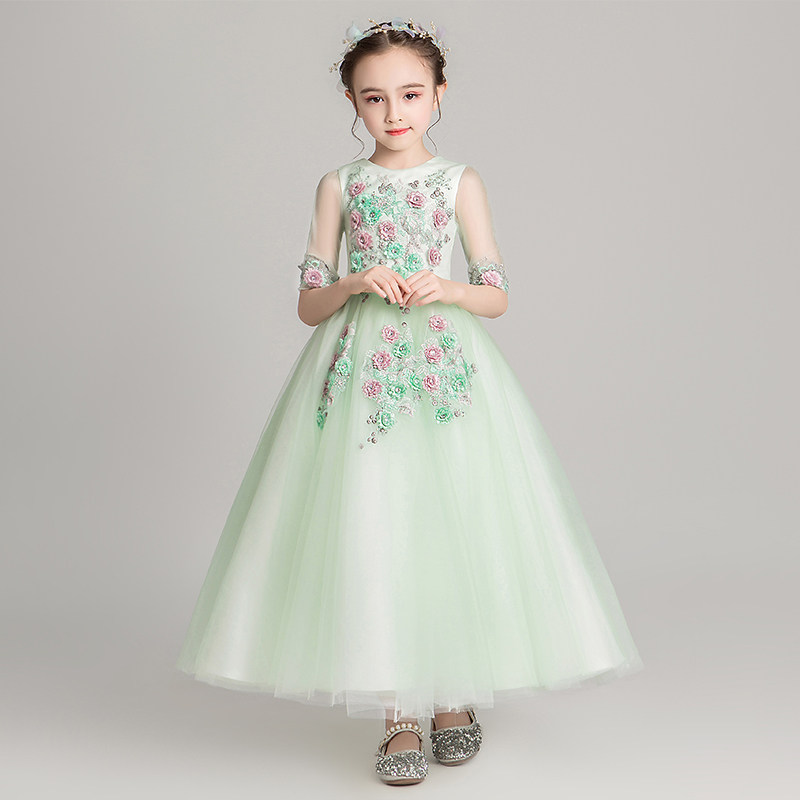 儿童晚礼服公主裙女童高端婚纱小孩花童主持人钢琴演出服轻奢长袖,淘宝优惠券,粉丝福利购,淘宝优惠卷