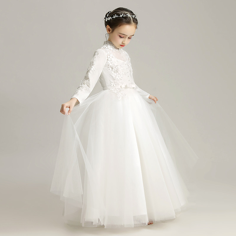 儿童公主裙蓬蓬女童长袖加绒花童晚礼服婚纱走秀演出服白纱裙洋气,淘宝优惠券,粉丝福利购,淘宝优惠卷