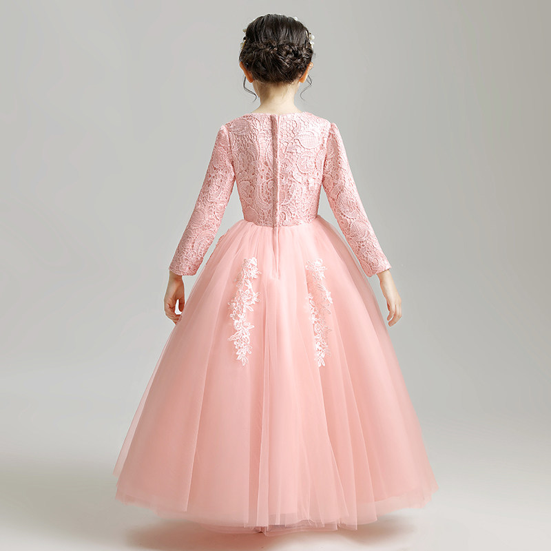 儿童礼服公主裙蓬蓬纱花童婚纱长袖钢琴主持人演出服加绒加厚洋气,淘宝优惠券,粉丝福利购,淘宝优惠卷