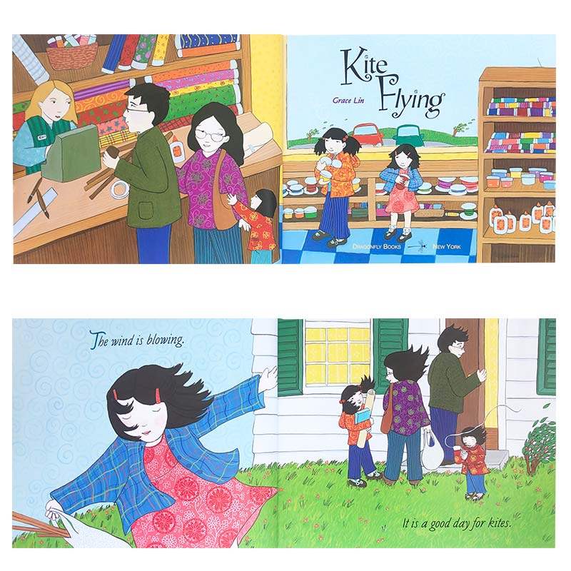 英文原版绘本Kite Flying放风筝吴敏兰书单Grace Lin作品了解中国传统文化中国风绘本图画书儿童启蒙绘本英语绘本学生课外读物_虎窝淘