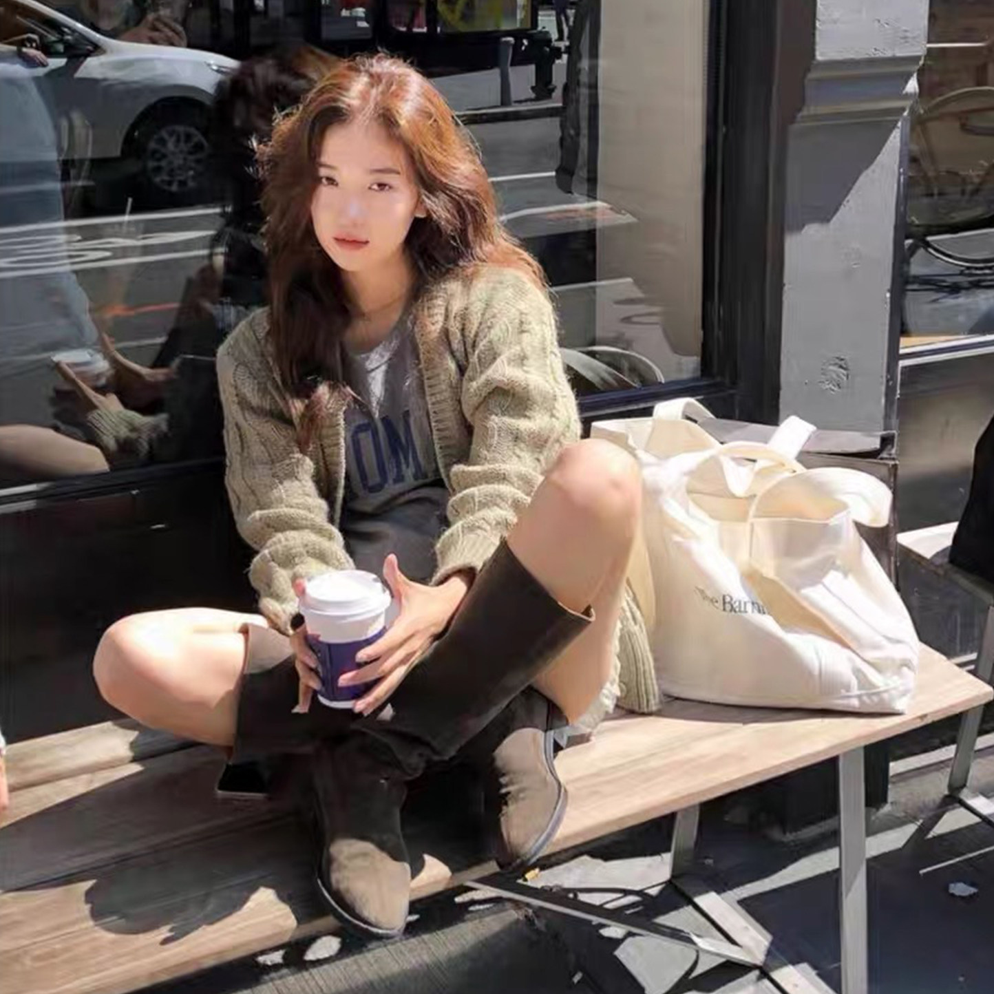 2025秋冬新款韩版圆头粗跟高筒靴女真皮百搭低跟骑士靴宽筒长靴女,淘宝优惠券,粉丝福利购,淘宝优惠卷