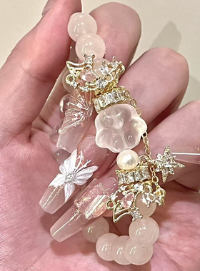 多面体原创 天然粉水晶合金手链马粉水晶招桃花珍珠猫爪天然水晶