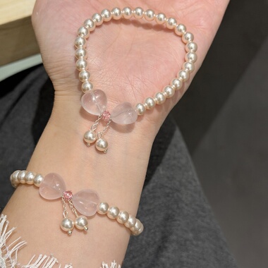 多面体s925纯银天然粉水晶莫桑比克粉水礼物可爱手链水晶手串可爱