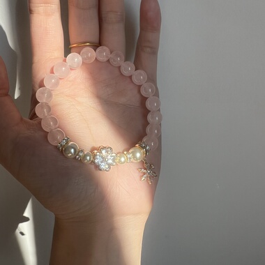 现货多面体原创天然粉水晶手链手串幸运四叶草