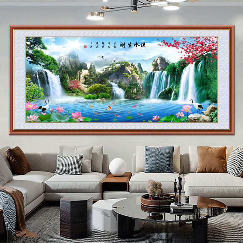 客厅装饰画沙发背景墙贴画新中式牌匾自粘壁画办公室大气迎客松画_虎窝淘