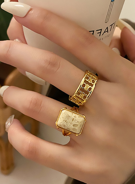开口轻奢复古戒指金色