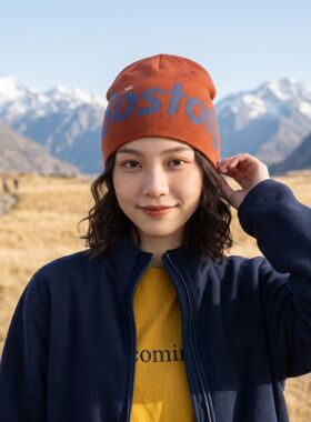 字母提花针织帽女秋冬毛线帽显脸