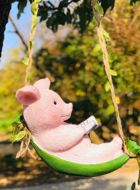可爱小猪看书摆件花园挂件装饰吊