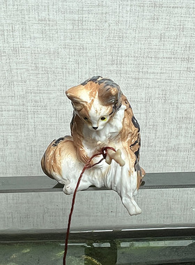 小猫钓鱼摆件鱼缸猫咪装饰造景