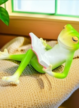 可爱创意青蛙看书摆件佛系治愈搞笑花盆多肉园艺造景装饰阳台桌面