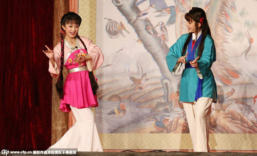 新款古装表演服黄梅戏《对花》丫环扮相服装书童演出服戏曲表演服 - 图0