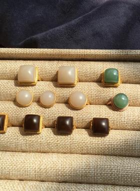 和田玉藕粉且末红糖圆碧玉18k金