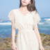 2019 phổ biến của phụ nữ váy mới bãi biển Váy retro Pháp trên đầu gối nhỏ cổ chữ V kỳ nghỉ bên bờ biển - Váy eo cao váy yếm thắt eo Váy eo cao