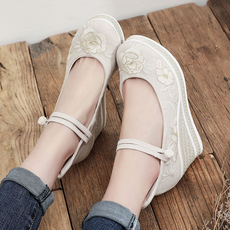 春秋老北京布鞋女坡跟汉服鞋子高跟茶服旗袍鞋民族古风禅意绣花鞋,淘宝优惠券,粉丝福利购,淘宝优惠卷