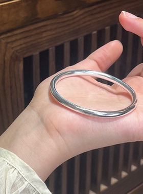 新中式国风光面闭口素圈手镯女纯银足银银镯子女生手环送女友礼物