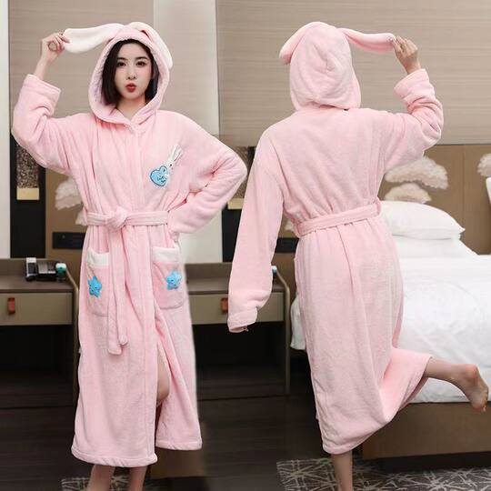 Warm and absorbent women's extra long pajamas and bathrobes