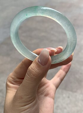 高冰飘绿花翡翠手镯缅甸天然A货圆条49冰透起光美人条气质优雅