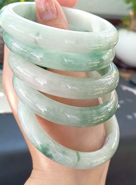 【一物一图】纯天然翡翠玉石手镯糯种绿底飘花玉石手镯圈口53-61