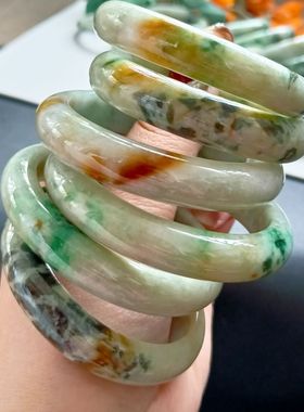 【一物一图】天然翡翠特色玉石手镯细糯种水飘花洒金特色玉石手镯