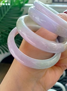 【一物一图】翡翠A货手镯细糯种水紫罗兰飘花色洒金福禄寿款玉石