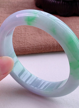 天然翡翠缅甸A货正品冰糯种飘花春彩翡翠玉手镯飘紫正圈翡翠手镯