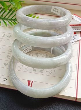 【带证】缅甸翡翠a货细糯种水水润淡紫淡绿正圈胖圆条手镯