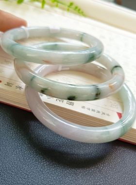 【一物一图】翡翠A货手镯细糯糯冰飘花洒金特色玉石圆条手镯圈口5