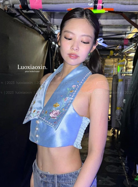 Jennie同款水蓝色蝴蝶结发夹头饰