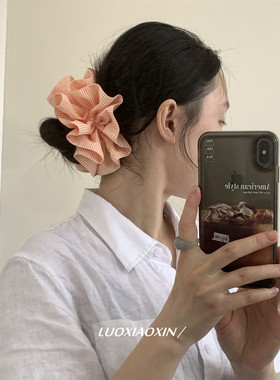 罗小辛/气泡水~miu系橙色韩系ins条纹高级感双层大肠发圈头绳发饰