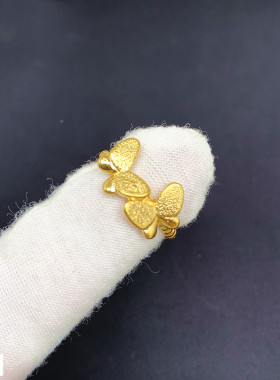 新款铜镀黄金女士越南戒指沙金网红同款蝴蝶锡金活口可调节不掉色